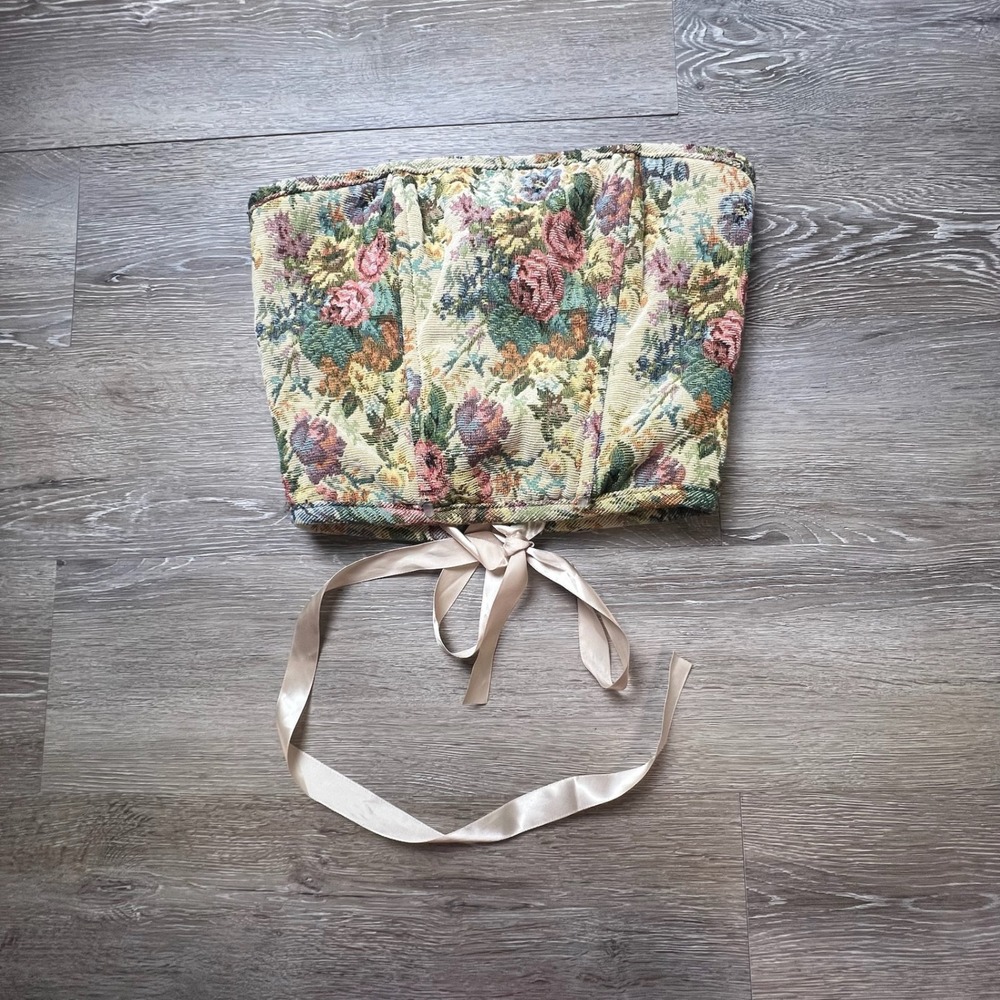 Tic Toc Tapestry Floral Corset Women S Multi Color Lace Up Strapless Bustier Top